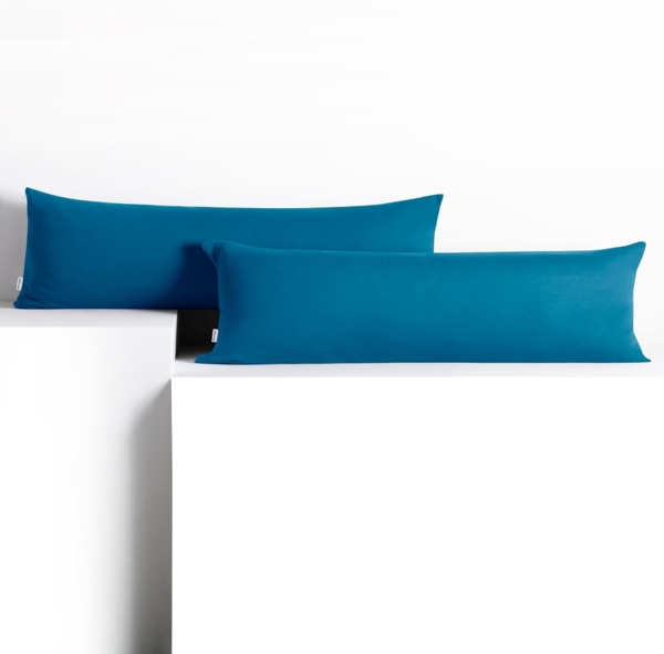 DecoKing 2 Kissenbezüge 20x120 cm Jersey 100% gekämmte Baumwolle Reißverschluss blau Amber