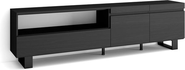 Skraut Home | TV-Schrank, Lowboard | für Wohnzimmer und Esszimmer | 200 x 57 x 35 cm | Für TV-Geräte bis zu 80" | Industriedesign | Moderner Stil | Schwarz