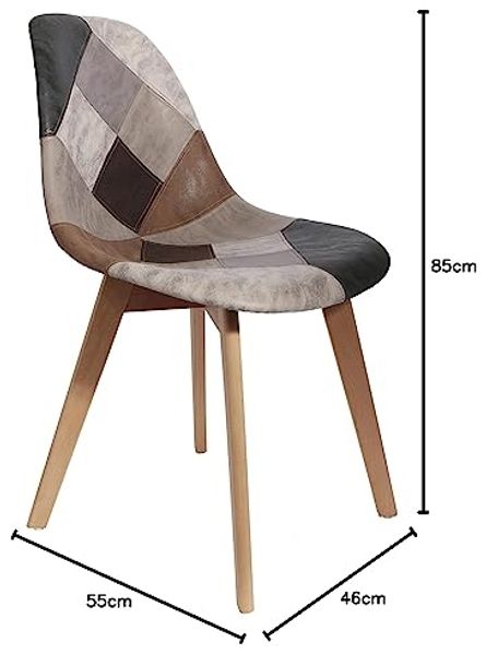 THE HOME DECO FACTORY HD6137 Set mit 2 Stühlen für Wohnzimmer, Esszimmer, Patchwork, skandinavisches PU, Polyurethan, Mehrfarbig, Holz, 46 x 85 x 55 cm Bild 3