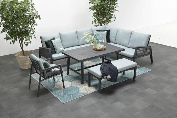 Garden Impressions Aluminium-Rope Lounge-Set "Yoshi" inkl. Ecksofa, Tisch, Sessel und Kissen, mint / grau,rechts