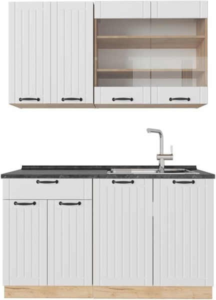 Singleküche Fame-Line Weiß Landhaus 140 cm ohne Arbeitsplatte Vicco