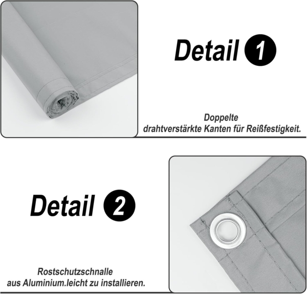SUNNY GUARD Balkon Sichtschutz 75x600 cm Balkonverkleidung Balkonabdeckung Balkonumspannungen UV-Schutz Wind und wetterfest mit Kabelbinder,Hellgrau Bild 3