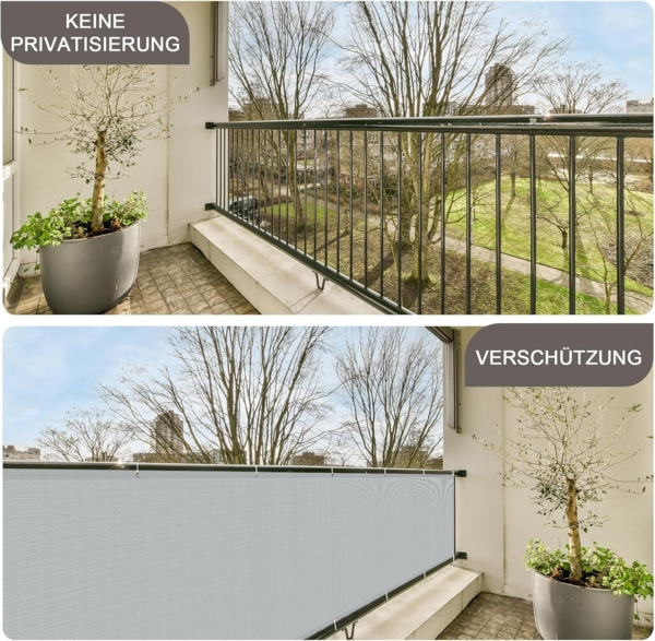 SUNNY GUARD Balkon Sichtschutz 75x600 cm Balkonverkleidung Balkonabdeckung Balkonumspannungen UV-Schutz Wind und wetterfest mit Kabelbinder,Hellgrau Bild 5