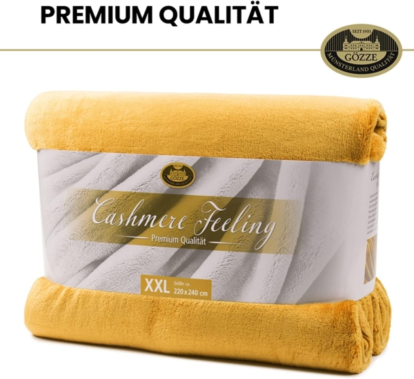 Gözze - Premium Cashmere-Feeling Wohn- und Kuscheldecke, 500 g/m², 220x240 cm - Senf Bild 8