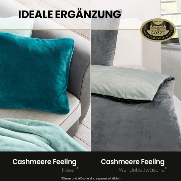 Gözze - Premium Cashmere-Feeling Wohn- und Kuscheldecke, 500 g/m², 220x240 cm - Senf Bild 7