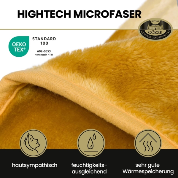 Gözze - Premium Cashmere-Feeling Wohn- und Kuscheldecke, 500 g/m², 220x240 cm - Senf Bild 3