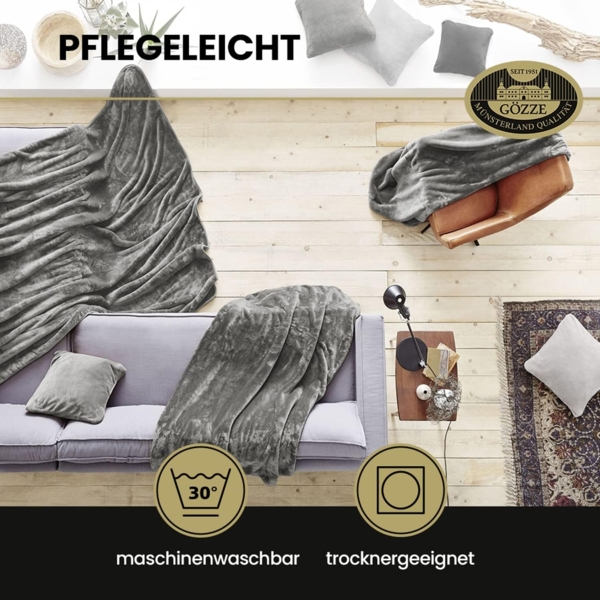 Gözze - Premium Cashmere-Feeling Wohn- und Kuscheldecke, 500 g/m², 220x240 cm - Senf Bild 4