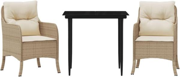 vidaXL 3-tlg. Garten-Essgruppe mit Kissen Beige Poly Rattan 3211962