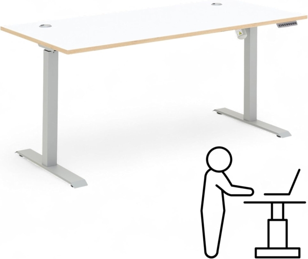 Stella Trading Memphis Schreibtisch höhenverstellbar elektrisch in Weiß, Artisan Eiche Optik - Verstellbarer Bürotisch mit Memory Funktion & Metallgestell - 160x72-120x77 cm (B/H/T)