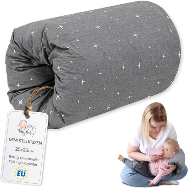 Stillkissen klein Breastfeeding und Nursing Pillow für unterwegs 20 cm - Stillmuff Armkissen und Lagerungskissen Baby Arm Still Kissen aus weicher Baumwolle Oeko-Tex Galaxie