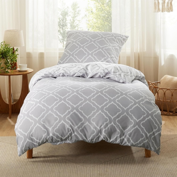 BEDSURE Bettwäsche 135x200 2teilig Bettbezug - Bettwäsche-Sets 135x200 cm mit Kissenbezug 80x80 cm, Weich Wendebettwäsche Bedding Gitter Grau Muster für Einzelbett mit Reißverschluss