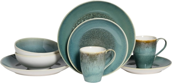 CreaTable 25863 Kombiservice Caldera für 2 Personen, Steinzeug, grün (1 Set, 8-teilig)