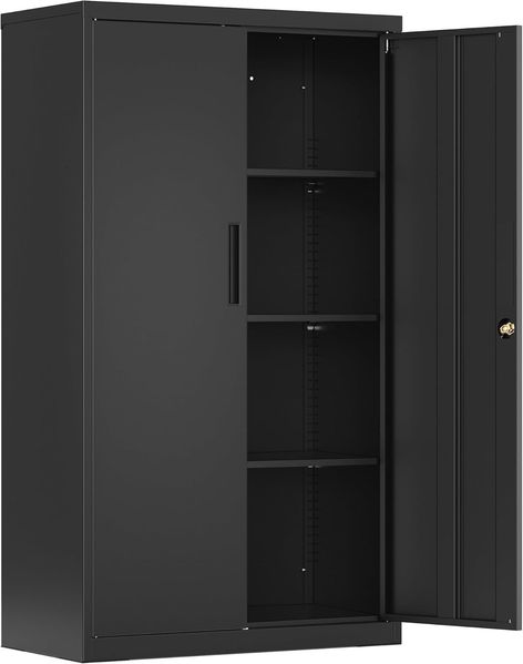 SONGMICS Stahlschrank mit 2 Türen, abschließbar, 3 verstellbare Ablagen, Aufbewahrungsschrank für Büro, 80 x 40 x 140 cm, schwarz