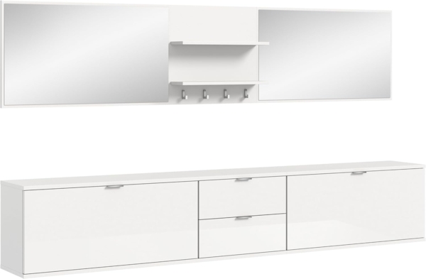 Garderobenkombination Weiß Hochglanz, 236x193x32 cm, FSC-zertifiziert