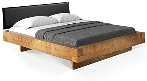 Möbel-Eins CURBY Balkenbett mit Polster-Kopfteil, Wangenfuß, Material Massivholz Vintage 200x220 cm Kunstleder Schwarz
