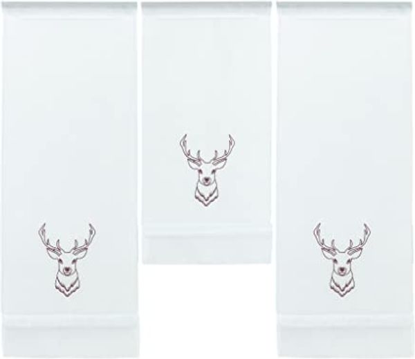 Clever-Kauf-24 Scheibengardine Design Mini Flächenvorhang Set bestickt Hirsch braun, 4056-01, (3 St), Stangendurchzug, transparent, bestickt