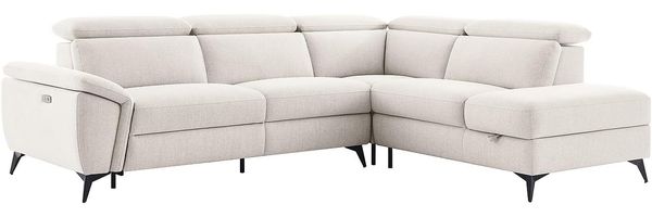 Vente-unique - Ecksofa mit elektrischer Relaxfunktion - Ecke rechts - melierter beiger Stoff - CADILO
