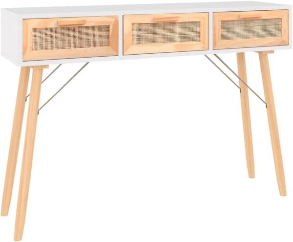 vidaXL Konsolentisch Weiß 105x30x75 cm Massivholz Kiefer Natur-Rattan 345627