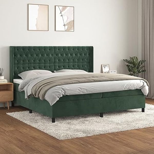 vidaXL Boxspringbett mit Matratze Dunkelgrün 200x200 cm Samt 3132882