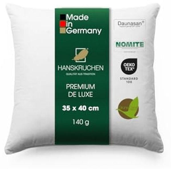 HANSKRUCHEN Daunenkissen Premium de Luxe, Füllung: 90% Daunen, 10% Federn, Bezug: 100% Baumwolle, 35x40 cm, hergestellt in Deutschland, durch das Institut Wessling mit