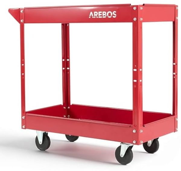 Arebos Werkstattwagen Werkstatt-Rollwagen, Werkzeugwagen, Belastbarkeit bis zu 100 kg, 2 Fächer, max. Traglast:100,00 kg