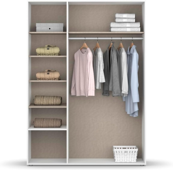 Rauch Möbel Nabila, Drehtürenschrank, Kleiderschrank, Kleiderschränke, Garderobe, 3-türig, 2 Schubladen, Push-to-Open, Farbe Weiß/Grau metallic, Schwarz, 140 x 194 x 53 cm Bild 7