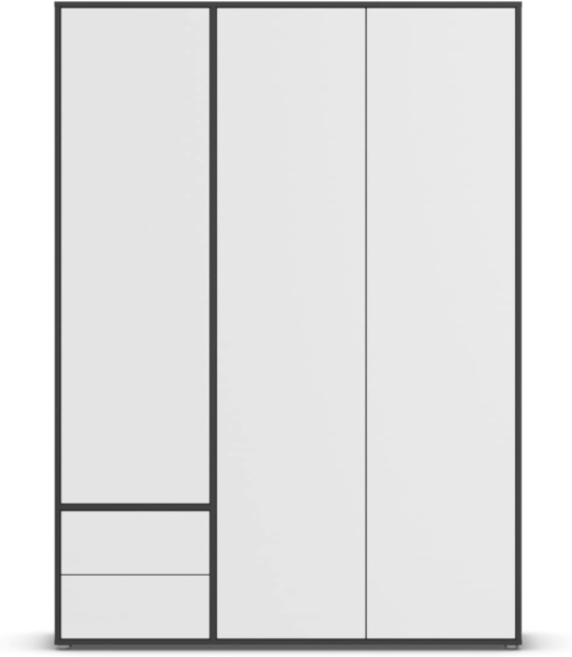 Rauch Möbel Nabila, Drehtürenschrank, Kleiderschrank, Kleiderschränke, Garderobe, 3-türig, 2 Schubladen, Push-to-Open, Farbe Weiß/Grau metallic, Schwarz, 140 x 194 x 53 cm Bild 6