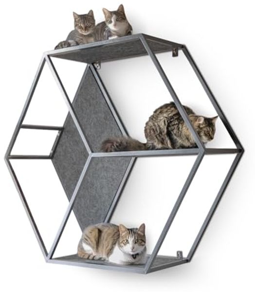 Canadian Cat Company Katzen-Wandregal HexaCat Katzenregal/Kratzbaum Industrial-Design, Filzflächen, Wandregal/Kletterwand aus Metall mit Filzflächen ca. 120 x 104 x 35 cm