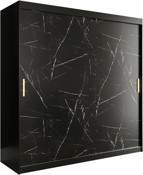 Kleiderschrank Kamoga T 200 (Schwarz / Marmor Schwarz + Gold, ohne Schubladen)