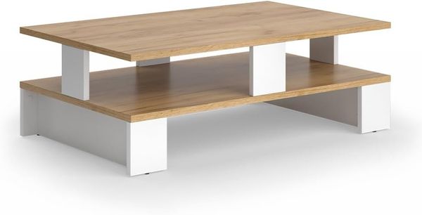 Couchtisch Belina Goldkraft Eiche/Weiß 80 x 50 cm mit zwei Ebenen Vicco