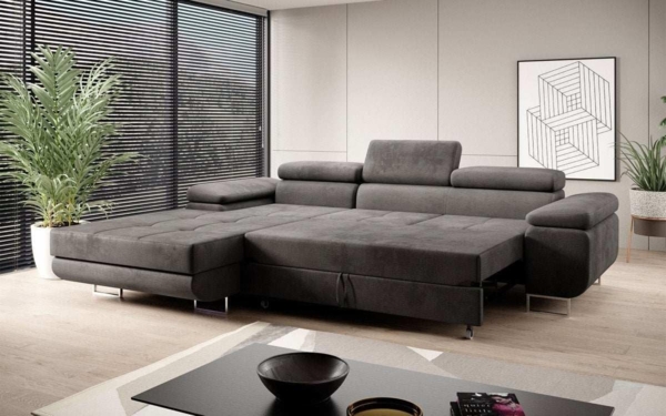 Designer Sofa Calvera mit Schlaf- und Klappfunktion Anthrazit Samt Links Bild 5