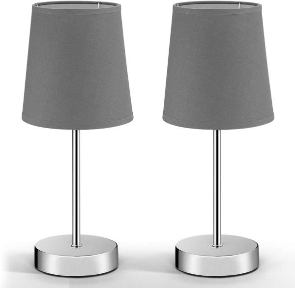 monzana Tischleuchte, Tischlampe, 2er Set 32 cm Stoffschirm E14 Chrom Metall Wohnzimmer Büro