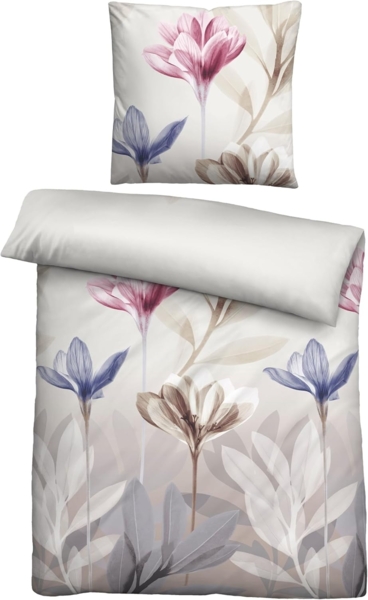 biberna Seersucker Bettwäsche 0025008 BLUME, taupe, 1x 155x220 cm + 1x 80x80 cm