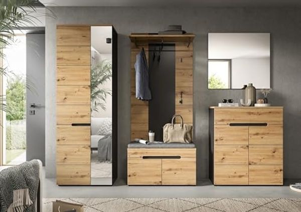Garderoben-Set >Canu< in Basalt Grau / Artisan - 255x190x37cm (BxHxT)