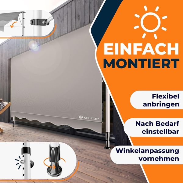 KESSER® Klemmmarkise mit Handkurbel Balkon, Balkonmarkise ohne Bohren, UV-beständig höhenverstellbar wasserabweisend , Sonnenschutz, Terrassenüberdachung , einfache Montage Grau, 250cm Bild 7