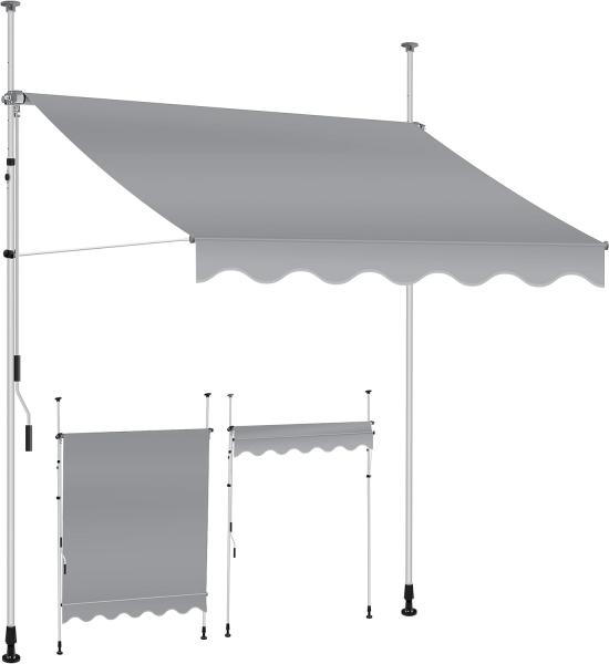 KESSER® Klemmmarkise mit Handkurbel Balkon, Balkonmarkise ohne Bohren, UV-beständig höhenverstellbar wasserabweisend , Sonnenschutz, Terrassenüberdachung , einfache Montage Grau, 250cm