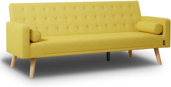 Nalui - 3-Sitzer-Schlafsofa 203 x 82 x 78 cm One Dots 2 Kissen mit Verstellbarer Rückenlehne | Gelb