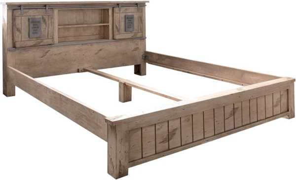 Massivmoebel24 Massivholzbett (Mango 150x220x105 whitewash lackiert RAILWAY #372)