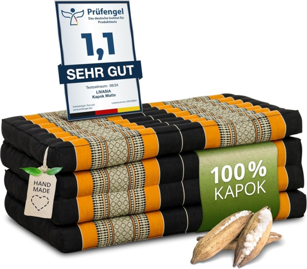 Klappmatratze Faltmatratze 80 cm (Classic) - 200 x 80 x 8 cm, livasia, 8 cm hoch, Kapok, vegan, handgefertigt