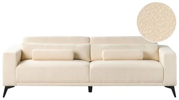 beliani 'ANGE' 3-Sitzer Sofa, Bouclé weiß, 214 x 84 x 68 cm