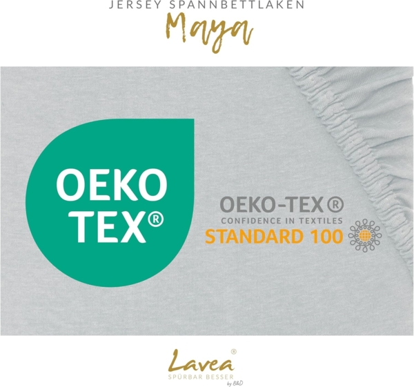 Jersey Spannbettlaken, Spannbetttuch, Lavea Serie Maya, 200x220 cm für Boxspring- und Wasserbetten, Fliederlila, 100% Baumwolle, hochwertige Verarbeitung, mit Gummizug Bild 6