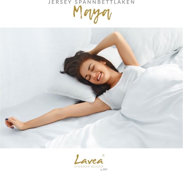 Jersey Spannbettlaken, Spannbetttuch, Lavea Serie Maya, 200x220 cm für Boxspring- und Wasserbetten, Fliederlila, 100% Baumwolle, hochwertige Verarbeitung, mit Gummizug Bild 5