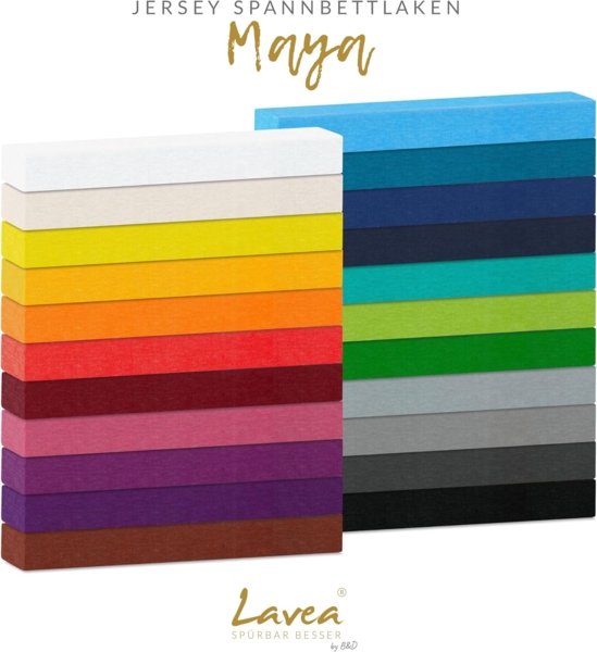 Jersey Spannbettlaken, Spannbetttuch, Lavea Serie Maya, 200x220 cm für Boxspring- und Wasserbetten, Fliederlila, 100% Baumwolle, hochwertige Verarbeitung, mit Gummizug Bild 4
