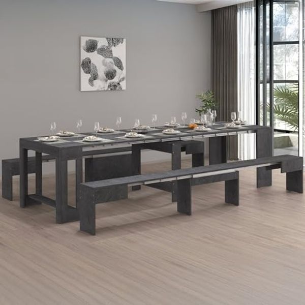 Dmora - Bank Torquato, Set mit 2 Sitzgelegenheiten für den Esstisch, ausziehbare Bänke, 290 x 25 x 45 cm, Schiefer