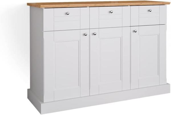 Vicco Sideboard Kommode Mehrzweckschrank Bergamo Weiß Eiche Wohnzimmer Schrank 121x87 cm Vintage Ablage Schublade Schranktür Anrichte Wohnzimmermöbel