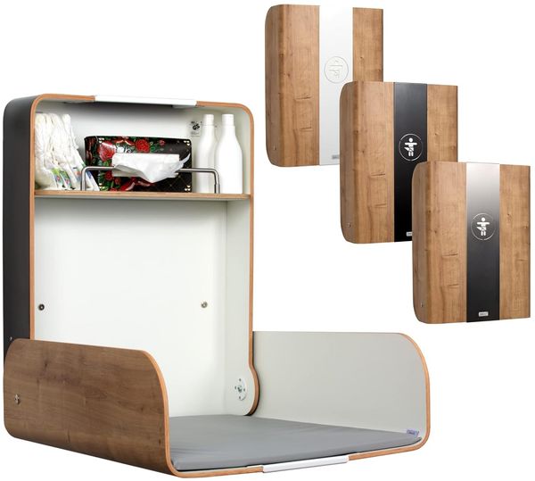 KAWAmidi oak | timkid Wickeltisch | TÜV-geprüft | klappbarer & platzsparender Wandwickeltisch | inkl. grauer Wickelmatte | Ideal für den öffentlichen & privaten Bereich | Mittelteil Edelstahl