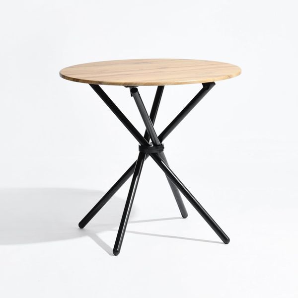 39F FURNITURE DREAM Esstisch, modernes Design, Holzoptik, runde gekreuzte Füße, dunkle Eiche, 80 x 80 x 75 cm, MDF, 80 x 80 x 75 cm