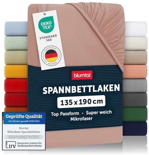 Blumtal® Spannbettlaken 135x190 cm - Bettlaken 135x190 aus Microfaser - Oekotex zertifiziertes Spannbetttuch 135x190 - Spannbettlaken 135x190 / Spannleintuch 135x190 - Bettlaken - Fitted Sheets - Rosa