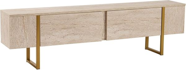 Stylish and Sturdy TV Stand, Travertine, Gold, 180 x 45 x 30 | 100% Melamine Coated Particle Board, Thickness:18 mm | Perfect for Modern Home Office & Study Spaces, Elegant and Functional Design