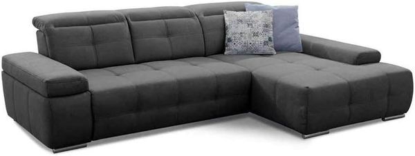 Cavadore Ecksofa Mistrel mit verstellbaren Kopfteilen, L-Form Sofa 273 x 77 x 173, dunkelgrau